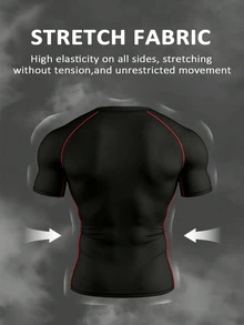 Gym Rark Men's Spider Print Compression Shirt,Black And Red Summer Athleisure Gym T-Shirt,4-Way Stretch Sweat-Wicking Raglan Sleeve Slim Fit Workout Training - Black - View 2