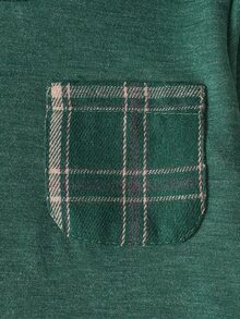 SHEIN Playful Pals 2pcs Toddler Boy T-Shirt Pants Set Cute Dark Green Plaid Pocket Checkered Long Sleeve Round Neck Regular Holiday Party Fall Cozy Jogging Elasticated - Green - View 5