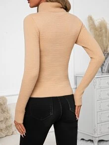 SHEIN Clasi Women's Fashion Versatile High Neck Long Sleeve Sweater For Daily Wear Autumn Home Everyday Khaki Casual - Brown - View 8