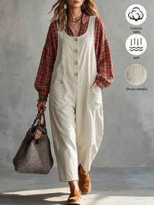 Omancia Women's Casual Loose Sleeveless Jumpsuit - Apricot - View 3