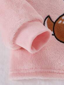 SHEIN Playful Pals 秋冬保暖加厚雙面法蘭絨幼兒女童套裝，鹿花刺繡粉色上衣搭配甜美花卉長褲，毛絨居家服 - 粉色 - 查看 3