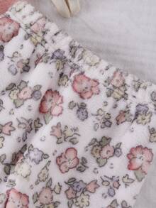 SHEIN Playful Pals 秋冬保暖加厚雙面法蘭絨幼兒女童套裝，鹿花刺繡粉色上衣搭配甜美花卉長褲，毛絨居家服 - 粉色 - 查看 5
