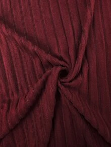 Vionelle Plus Size Vintage Burgundy Ribbed Knit 2 Pieces Set, Loose Asymmetrical Top And High-Waist Draped Wide Leg Pants Casual Outfit - Burgundy - View 7