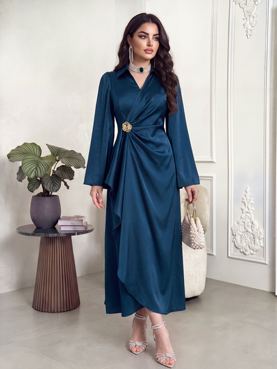 Modelyn Women Elegant Solid Color Flare Sleeve Wrap Dress,Fall Wedding Guest Dress,Summer Dresses For Women