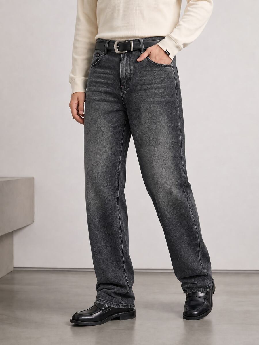 RivetRise Men's Autumn New Vintage Washed Black & Grey Denim Jeans - Black - View 1