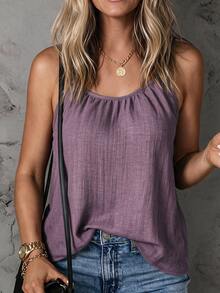 SHEIN LUNE Women's Summer Solid Color Casual Pleated Camisole Tank Top - Mauve Purple - View 3