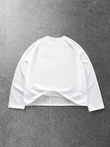 ROMWE MEN Waffle Fabric Tiger Print Loose Long Sleeve T-Shirt - White - View 4