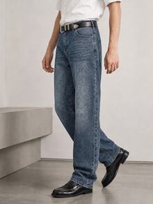 RivetRise Men's American Vintage Washed Denim Loose Wide Leg Long Pants - Black - View 6