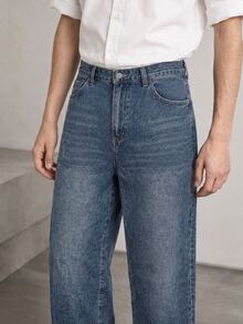 RivetRise Men's American Vintage Washed Denim Loose Wide Leg Long Pants - Black - View 7