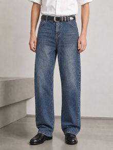 RivetRise Men's American Vintage Washed Denim Loose Wide Leg Long Pants - Black - View 2