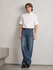 RivetRise Men's American Vintage Washed Denim Loose Wide Leg Long Pants - Black - View 4