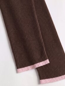 Sweetra Women's Colorblock Single-Breasted Long Sleeve Sweater And Drawstring Waist Pants 2 Pieces Set - Brown - View 7