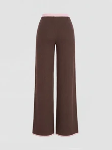 Sweetra Women's Colorblock Single-Breasted Long Sleeve Sweater And Drawstring Waist Pants 2 Pieces Set - Brown - View 6