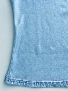 Rovax Women's Denim Effect Print Swan Neck Casual Tank Top - Blue - View 7