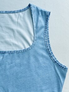 Rovax Women's Denim Effect Print Swan Neck Casual Tank Top - Blue - View 6