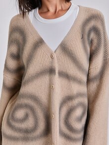 ROMWE Autumn/Winter Casual Streetwear Y2K Oversized Abstract Dazzle Spray Print Long Sleeve Cardigan - Apricot - View 9