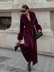 Silquee 女款純色時尚百搭長袖西裝外套 秋冬女裝外套 節日穿搭新年裝 - 酒紅色 - 查看 2