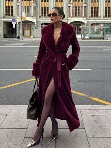 Silquee 女款純色時尚百搭長袖西裝外套 秋冬女裝外套 節日穿搭新年裝 - 酒紅色 - 查看 3