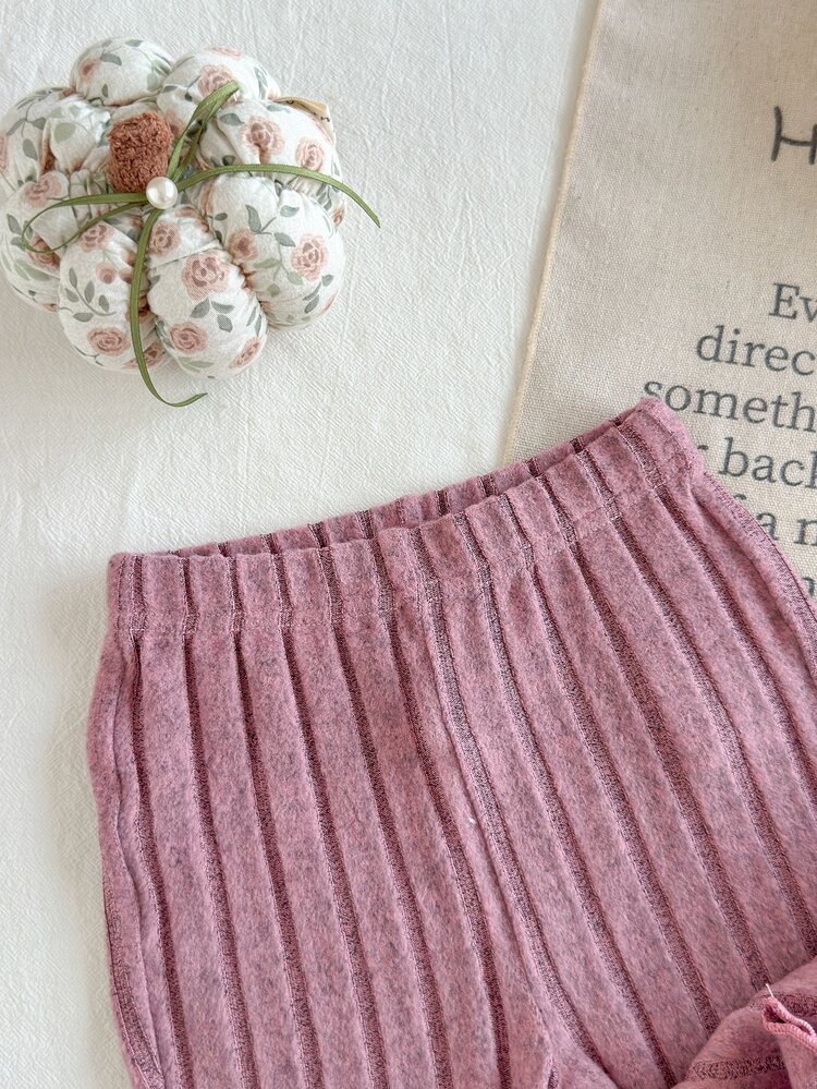 SHEIN 2Pcs Baby Girl Sweater Pants Set Cute Sweet Dusty Pink Rib Knit Bow Asymmetric Flare Long Sleeve Mock Neck Thick Holiday Fall Cozy Princess Knitwear - Purple - View 8