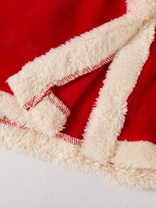 SHEIN Christmas Baby Girl Dress Cape Set Cute Red Bow Faux Fur Trim Snowflake Print Sleeveless Hooded Thick Autumn Winter Holiday Burgundy Plush Birthday - Red - View 9