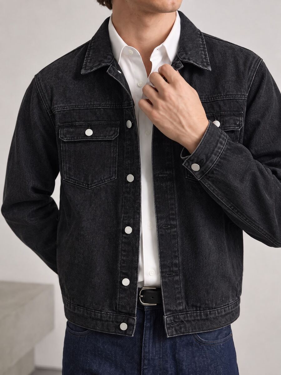 RivetRise Jaket Denim Pria Bergaya Vintage dengan Tampilan Lusuh dan Potongan Longgar