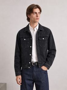 RivetRise Jaket Denim Pria Bergaya Vintage dengan Tampilan Lusuh dan Potongan Longgar - Dark Grey - View 7