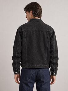 RivetRise Jaket Denim Pria Bergaya Vintage dengan Tampilan Lusuh dan Potongan Longgar - Dark Grey - View 4