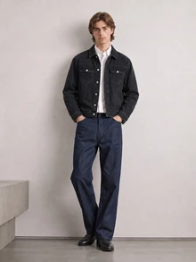 RivetRise Jaket Denim Pria Bergaya Vintage dengan Tampilan Lusuh dan Potongan Longgar - Dark Grey - View 6
