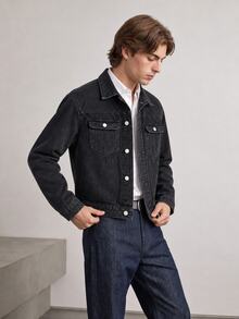 RivetRise Jaket Denim Pria Bergaya Vintage dengan Tampilan Lusuh dan Potongan Longgar - Dark Grey - View 8