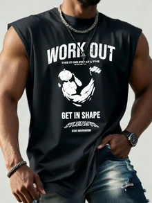 Coreblaze Men's Slogan Print Wide Sports Tank Top, Gym - Black - View 4