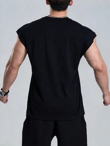 Coreblaze Men's Slogan Print Wide Sports Tank Top, Gym - Black - View 2