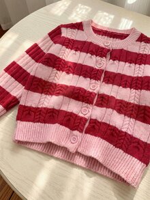 SHEIN 女童秋冬加厚時尚蝴蝶結可愛簡約針織長袖開襟毛衣 - 彩色 - 查看 4