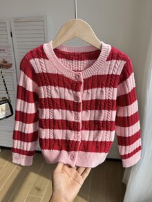 SHEIN 女童秋冬加厚時尚蝴蝶結可愛簡約針織長袖開襟毛衣 - 彩色 - 查看 6