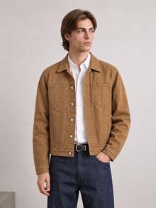 RivetRise Men's Autumn New Denim Jacket Slim Fit Casual , Brown - Khaki - View 6