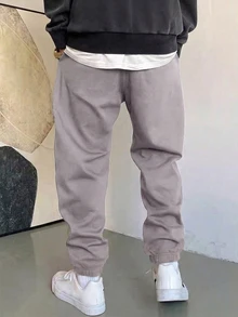 Manfinity Homme Pantalones jogger con cordón en la cintura y bolsillo para hombres con estampado de letras - Gris - Ver 2