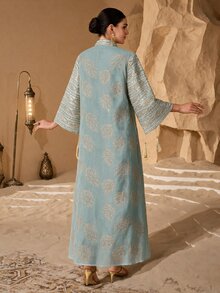 Al Najma Women's Elegant Craft Fabric Tassel Decor Loose Long Robe - Green - View 2