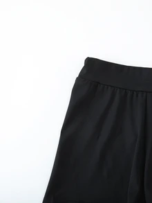 Tween Girls' Sports Shorts Set, Flutter Sleeve With Ruffle Hem, Criss-Cross Backless Design, High-Waist Skinny Shorts , Cropped Top With Stylish Vibe, Suitable For Dance, Fitness, Performance, Outdoor Daily Wear, Casual Set For Girls - Black - View 5