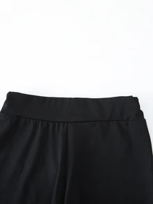 Tween Girls' Sports Shorts Set, Flutter Sleeve With Ruffle Hem, Criss-Cross Backless Design, High-Waist Skinny Shorts , Cropped Top With Stylish Vibe, Suitable For Dance, Fitness, Performance, Outdoor Daily Wear, Casual Set For Girls - Black - View 4