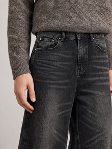 RivetRise Men's Washed Black Denim Loose Wide Leg Long Pants - Black - View 7