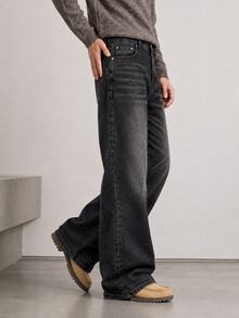 RivetRise Men's Washed Black Denim Loose Wide Leg Long Pants - Black - View 4
