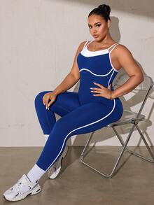 SHEIN Rhythm Era Seamless High Elasticity Yoga Fitness Running Sports Jumpsuit For Women Plus Size - Navy Blue - View 6