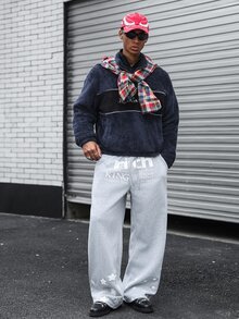 PAVTROS Men's Streetwear INS Style All-Over Star Foam Print & Rich Print Design Daily Casual Wide Leg Sweatpants In Heather Grey, Gift For Boyfriend/Husband, Anniversary Gift - Light Grey - View 6