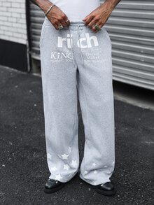 PAVTROS Men's Streetwear INS Style All-Over Star Foam Print & Rich Print Design Daily Casual Wide Leg Sweatpants In Heather Grey, Gift For Boyfriend/Husband, Anniversary Gift - Light Grey - View 5