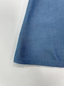 SHEIN 秋季雪紡風琴褶袖立領收腰襯衫 優雅性感浪漫休閒 鋼藍色/灰藍色 早午餐、辦公室、夜晚外出穿搭 - 藍色 - 查看 3