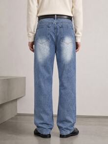 RivetRise Men's New Autumn Light Wash Blue Denim Loose Wide Leg Long Pants - Light Wash - View 2