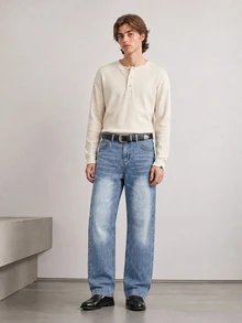 RivetRise Men's New Autumn Light Wash Blue Denim Loose Wide Leg Long Pants - Light Wash - View 4