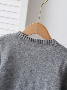 SHEIN Explorewe Fashionable Handmade Bow Knitted Cardigan, Grey Autumn Cute Back-To-School Long Sleeve Tween Girl Sweater Jacket School Button Clothes - Light Grey - View 7