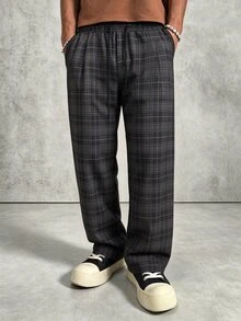 PAVTROS Men's Casual Plaid Long Pants, Loose Straight Leg Fit, Elastic Drawstring Waist - Multicolor - View 3