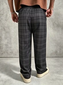 PAVTROS Men's Casual Plaid Long Pants, Loose Straight Leg Fit, Elastic Drawstring Waist - Multicolor - View 2