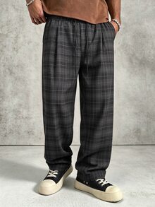 PAVTROS Men's Casual Plaid Long Pants, Loose Straight Leg Fit, Elastic Drawstring Waist - Multicolor - View 1